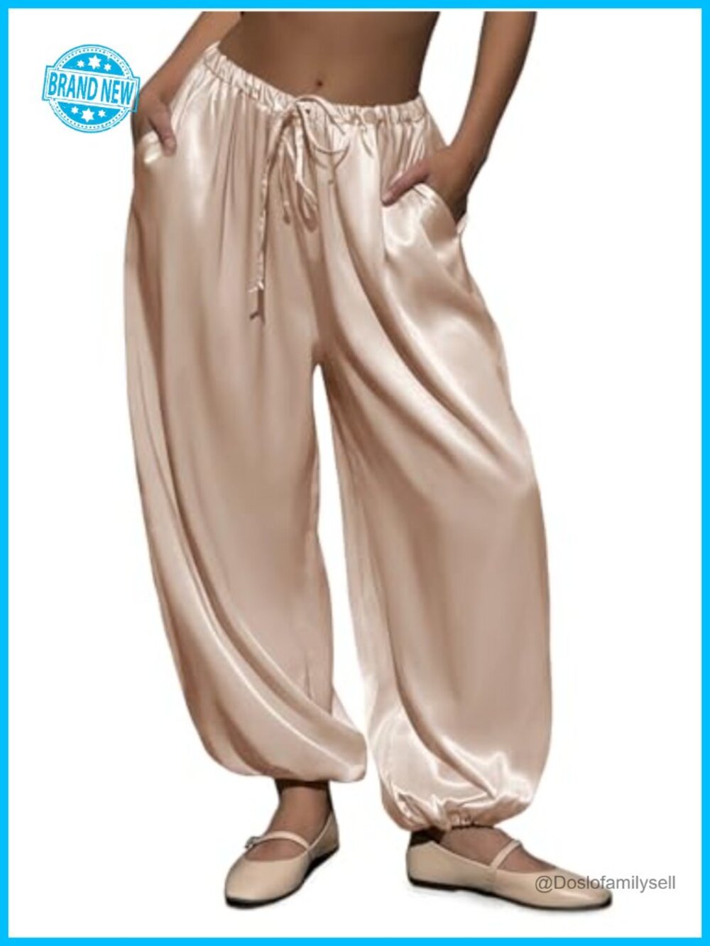 Satin Harem Pants Casual Baggy Barrel Leg Elastic Waist Drawstring Loose Track